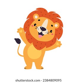 Cute Lion Character with Mane Stand and Smiling Vector Illustration