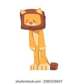 Cute Lion Character with Mane Stand with Guilty Look Vector Illustration