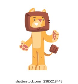 Cute Lion Character with Mane Stand and Smile Vector Illustration