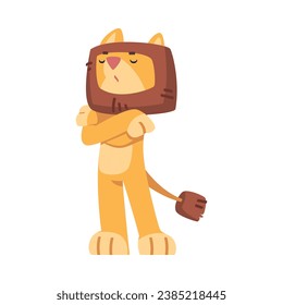 Cute Lion Character with Mane Stand with Grumpy Snout Vector Illustration