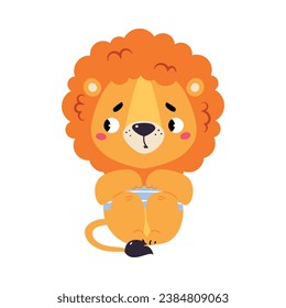 Cute Lion Character with Mane in Striped Shirt Feel Sad Vector Illustration