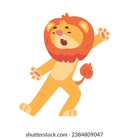 Cute Lion Character with Mane Yawning and Stretching Vector Illustration