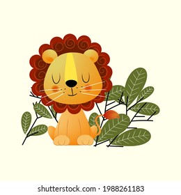 Cute lion character,icon,symbol, vector illustration. Funny animal face,line,isolated.