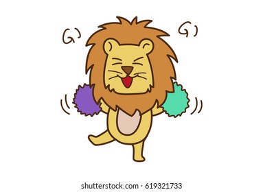 Cute Lion Cheering. Vector Illustration. Isolated on white background.