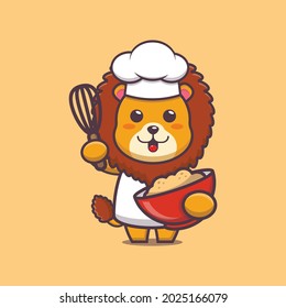 cute lion chef. cute vector design character. Vector isolated flat illustration for poster, brochure, web, mascot, sticker, logo and icon.