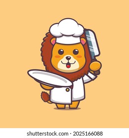 cute lion chef. cute vector design character. Vector isolated flat illustration for poster, brochure, web, mascot, sticker, logo and icon.