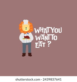 Cute lion chef vector illustration for fabric, textile and print