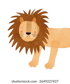 Cute Lion. Childish Drawing-like Vector Illustration Of Happy King Of The Jungle. Wild Cat On A White Background. Kids Room Decoration. Funny Print With Lion With A Big Lush Mane. RGB.