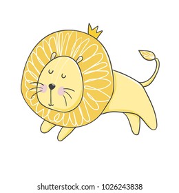 Cute lion, the children's picture with the crown
