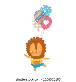 cute lion circus with balloons helium