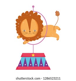 Cute Lion Circus Jumping Fire Ring