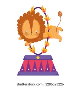 cute lion circus jumping fire ring