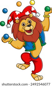 Cute lion circus wearing clown costume of illustration