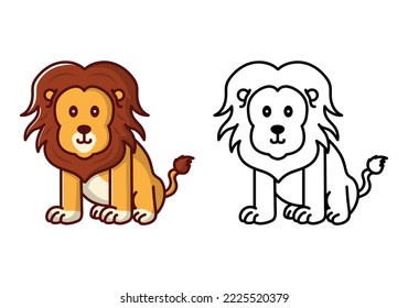 Cute lion coloring book page illustration