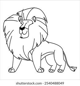 cute lion coloring book page. Lion vector illustration. Black and white outline Lion coloring book or page for children. Lion Coloring Page Colored Illustration. 129