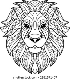 cute lion coloring book zentangle hand drawn isolated on white background