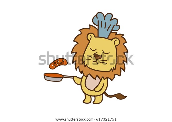 Cute Lion Cooking Bacon Vector Illustration Stock Vector (Royalty Free ...