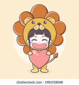 Cute lion costume girl cartoon illustration