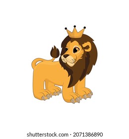 Cute Lion with a crown on his head. vector illustration