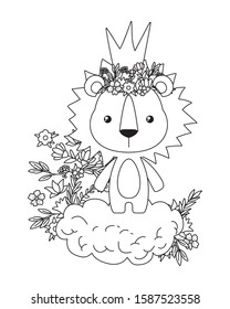 Cute lion with crown over cloud design, Animal zoo life nature character childhood and adorable theme Vector illustration