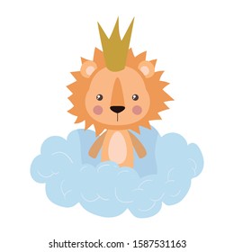 Cute lion with crown over cloud design, Animal zoo life nature character childhood and adorable theme Vector illustration