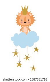 Cute lion with crown over cloud design, Animal zoo life nature character childhood and adorable theme Vector illustration