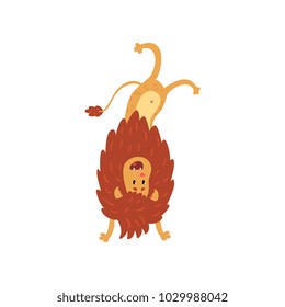 Cute lion cub cartoon character standing upside down vector Illustration on a white background