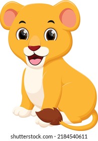 Cute lion cub cartoon sit on white background