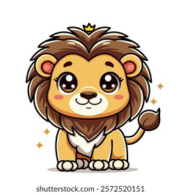 Cute lion cub in cartoon style isolated on white background. vector illustration