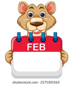 Cute lion cub with a February calendar