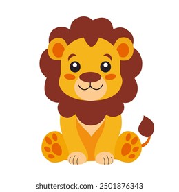 Cute lion cub. Flat vector illustration for children. Minimalist, illustration