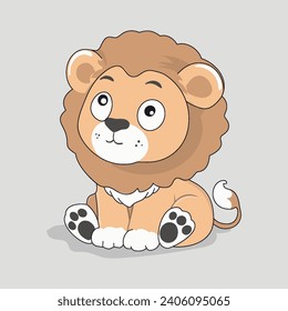 cute lion cub is sitting looking at the sky, vector illustration