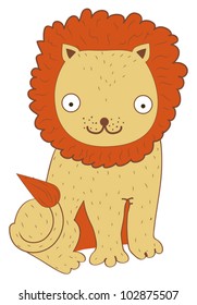 Cute Lion Cub sitting on white background
