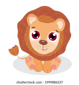 Cute lion cub sitting, vector illustration for children's designs, postcards, posters, T-shirts and other children's clothing