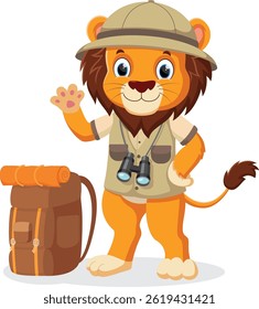 Cute Lion Cub wearing safari explorer clothes cartoon character