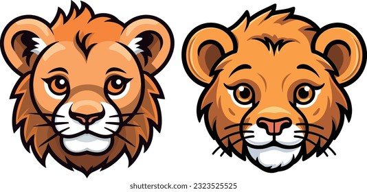 Cute lion cubs head illustration portfolio