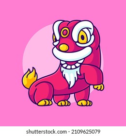 cute lion dance for chinese new year vector illustration. Chinese New Year lion mythology flat design 