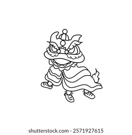 Cute Lion Dance line art icon mascot, character for lunar new year, can be used for clip art, poster, drawing material