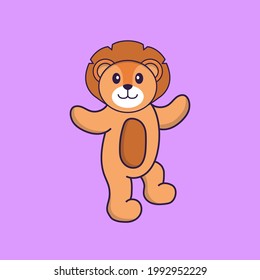 Cute lion is dancing. Animal cartoon concept isolated. Can used for t-shirt, greeting card, invitation card or mascot.