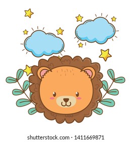 cute lion dreaming with stars