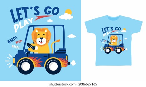 Cute lion drive tee design concept