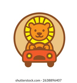 A Cute Lion Driving a Red Car