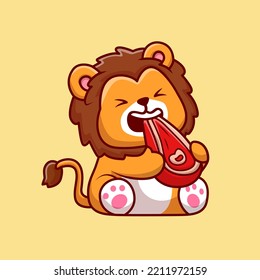 Ilustración de Icono de vectores de caricatura de leones comedores de carne. Vector Premium Aislado De Icono De Alimentos Animales. Estilo de dibujo plano