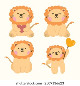 Cute lion element set in kawaii style. Suitable for flat design graphic illustration, clip art, mascot, stickers, etc