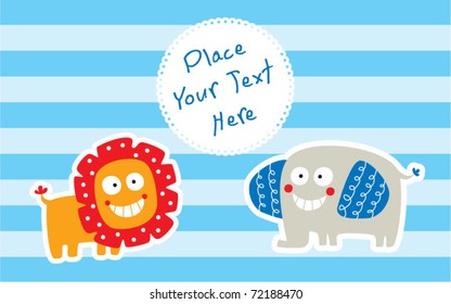 cute lion and elephant greeting card