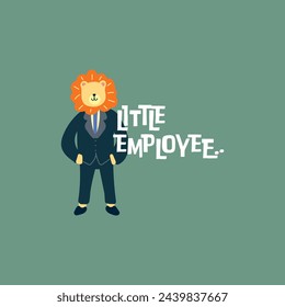 Cute lion employee vector illustration for fabric, textile and print