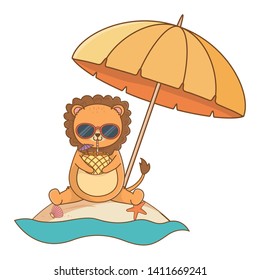 cute lion enjoying summer time cartoon