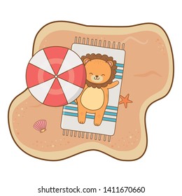 cute lion enjoying summer time cartoon