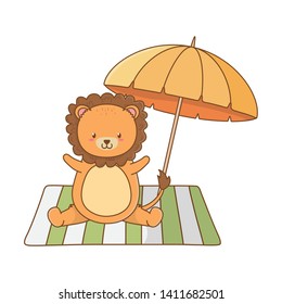 cute lion enjoying summer time cartoon