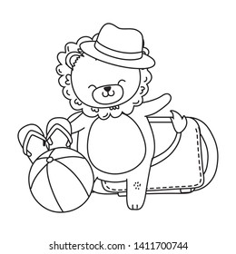 cute lion enjoying summer time cartoon